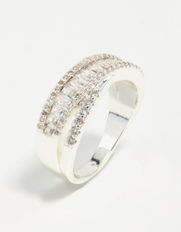Lovisa - Silver Plated Cubic Zirconia Crossover Baguette Ring