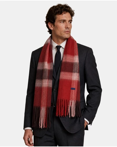 Henry Bucks - HENRY BUCKS Merino Wool Check Scarf RED MULTI