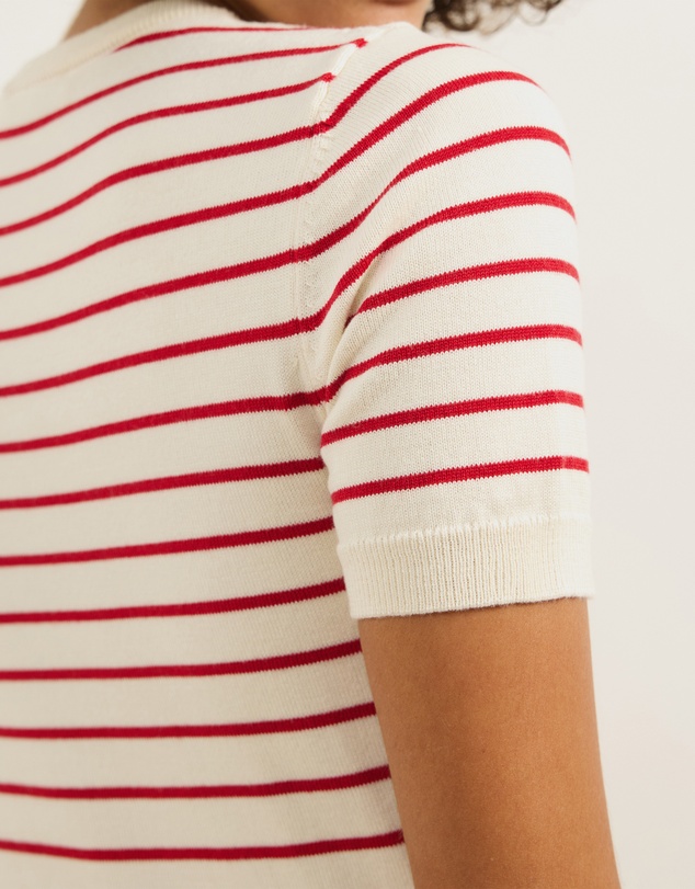Atmos&Here - Short Sleeve Fine Knit Stripe Top