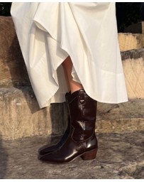 AERE - Rozalia Leather Cowboy Ankle Boots