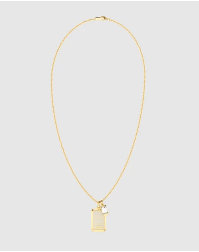 GUESS - GUESS Mens Gold-Tone Supremo GUESS Tag Necklace