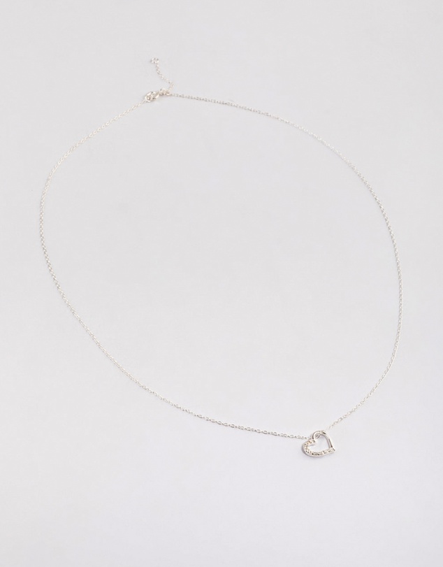 Lovisa - Sterling Silver Cubic Zirconia Pave Heart Necklace