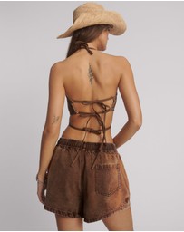 ONE TEASPOON - Denim Cowgirl Backless Crop Top - Ranch Brown