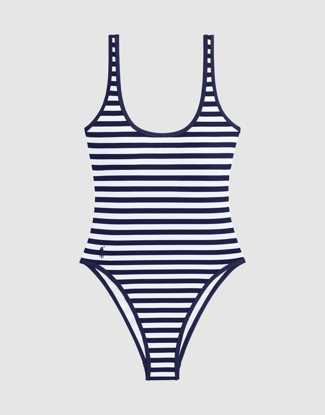 Polo Ralph Lauren - Pique Stripe High Leg Low Back One Piece Swimsuit