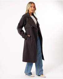 Petal & Pup - Billy Button Front Trench Coat - Charcoal