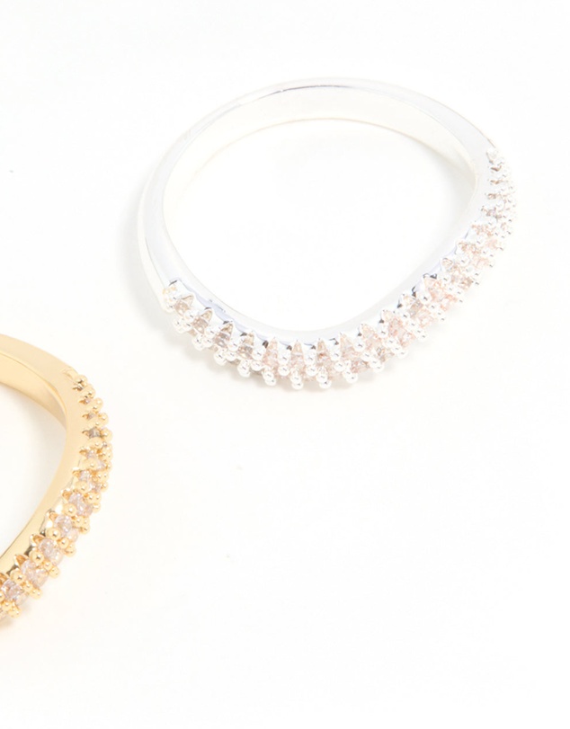 Lovisa - Mixed Metal Cubic Zirconia Rings 2-Pack