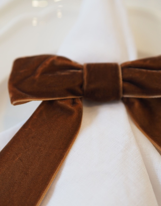 Tablescaped - Set of 4 Camel Velvet Bow Napkin Rings