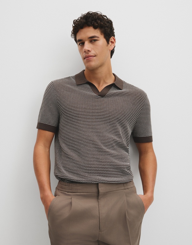 Country Road - Australian Cotton Silk Blend Textured Stripe Polo