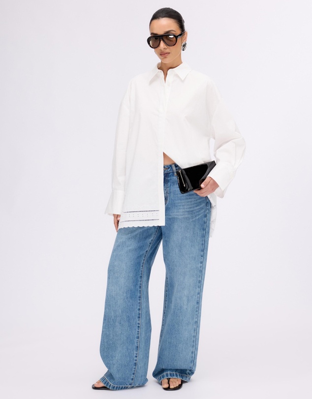 Revibe - Repaired Minima Esenciales Daphne Embroidered Oversized Shirt - AU 6