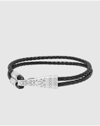 Nialaya Jewellery - Black Leather Bracelet with Silver Clasp