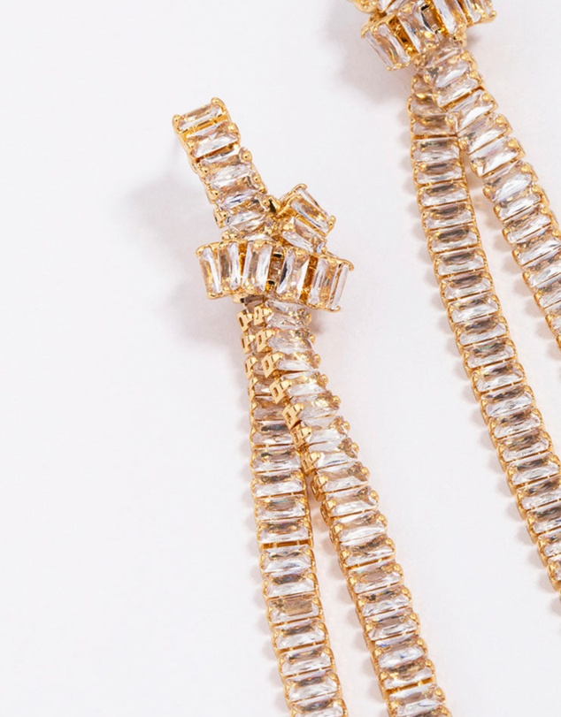 Lovisa - Gold Plated Cubic Zirconia Baguette Knotted Drop Earrings