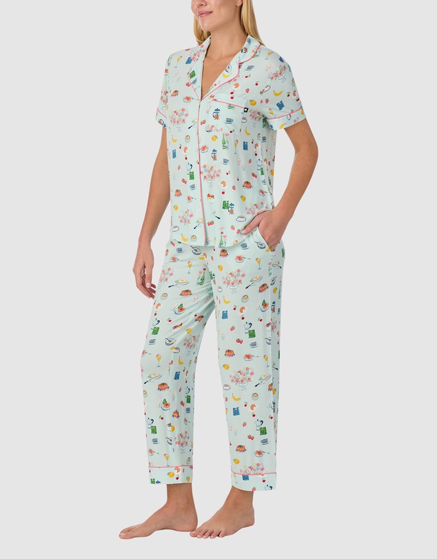 Kate Spade - Printed Modal Button Up Short Sleeve Long Pyjama Set