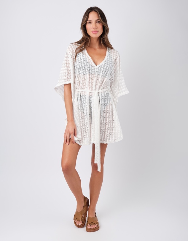 UNE PIECE - Scalloped Lace V-Neck Mini Kaftan