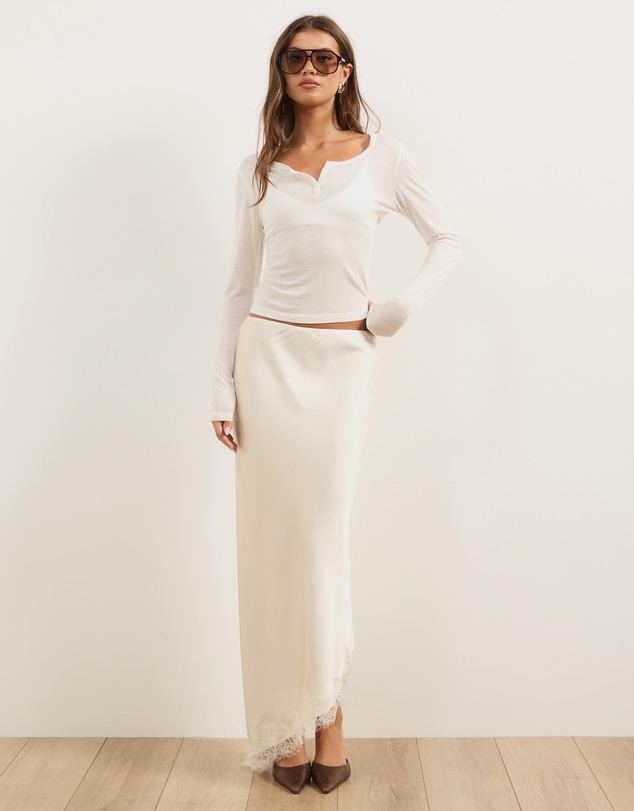 Atmos&Here - Leoni Asymmetric Lace Satin Skirt