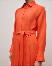 Trenery - Delave Linen Long Sleeve Shirt Dress in Fiesta Red