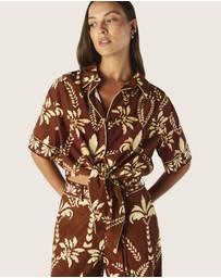 MOS The Label - Deia Print Tie Front Shirt