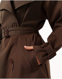 Petal & Pup - Billy Button Front Trench Coat - Chocolate Brown
