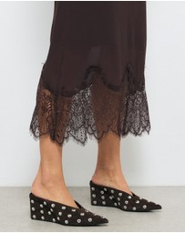 AERE - Studded Suede Wedge Pumps