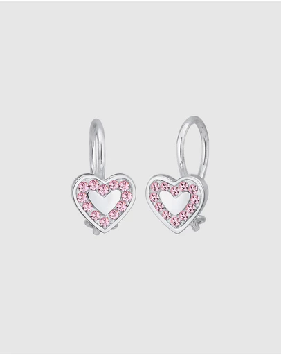 Elli Jewelry - Earrings Children Heart Love Crystals Pink 925 Sterling Silver