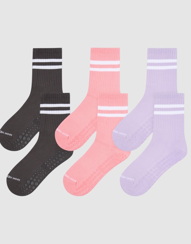 High Heel Jungle - Varsity Pilates Yoga Grip Socks - 3 Pack