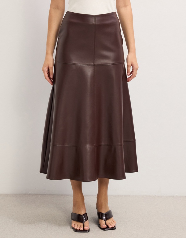 The Fated - Cam Leather Look Midi Skirt