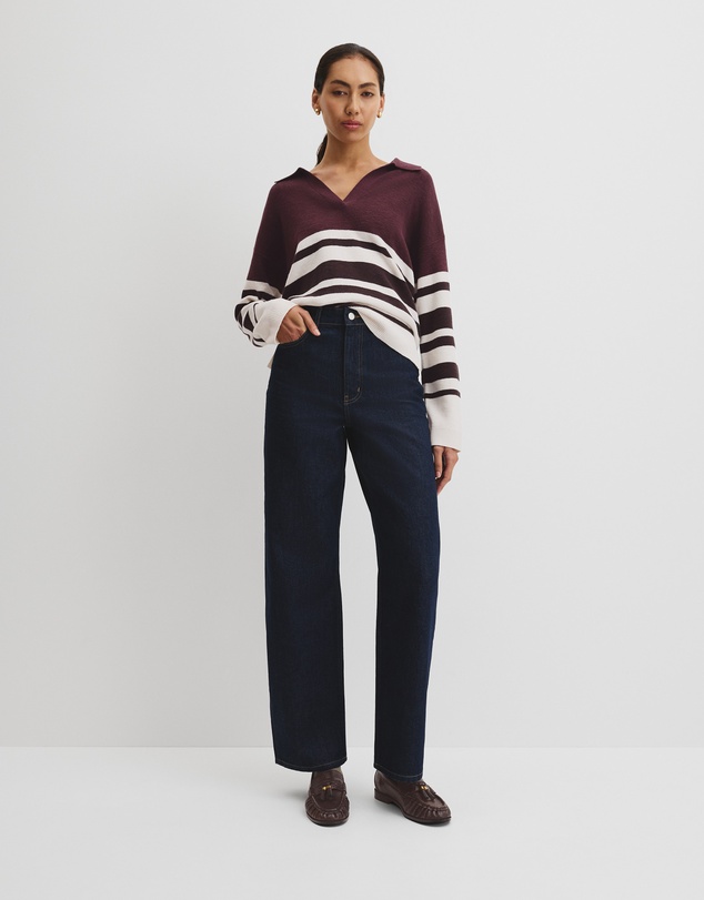 Country Road - Organically Grown Cotton Linen Blend Long Sleeve Stripe Knit