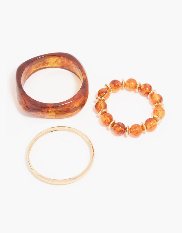 Lovisa - Gold & Brown Acrylic Brown Bangles 3-Pack
