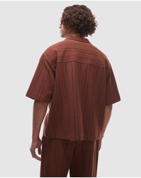 Topman - Oversized Fit Textured Stripe Button Through Polo