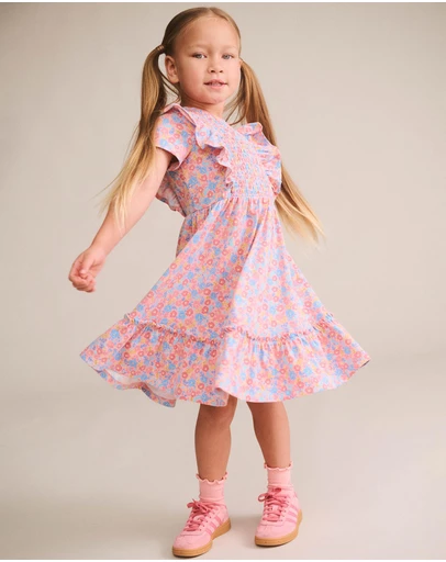 Huxbaby - Scallop Floral Tiered Dress - Babies-Teens