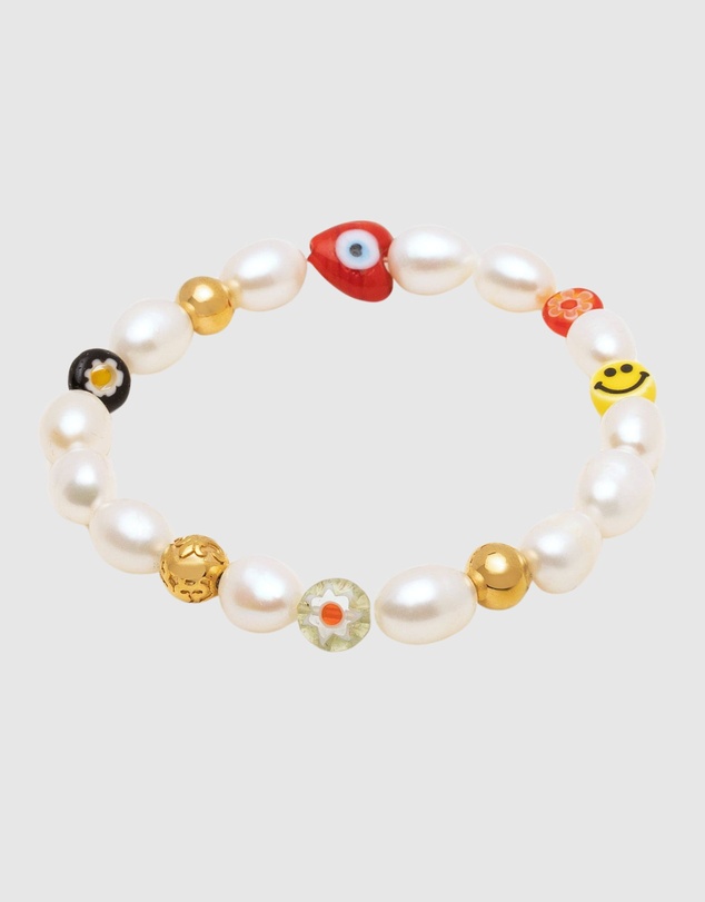 Nialaya Jewellery - Men's Smiley Face Pearl Bracelet