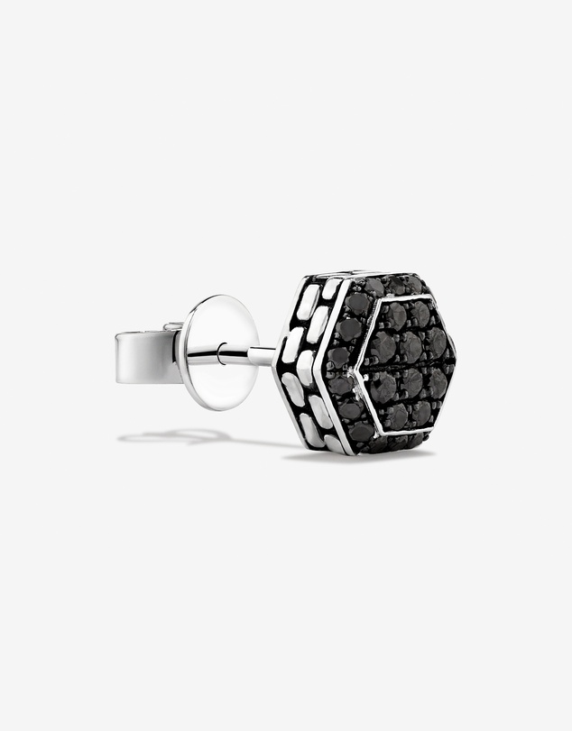 Michael Hill - 0.23 Carat TW Black Diamond Cluster Hexagon Men's Stud Earring in Oxidised Sterling Silver
