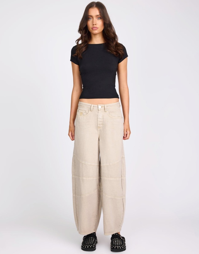 ONE TEASPOON - Barrel Mid Waist Wide Leg Denim Jeans - Stone