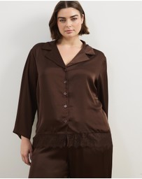 Atmos&Here Curvy - Pearl Lace Trim Long Sleeve Satin Pyjama Set