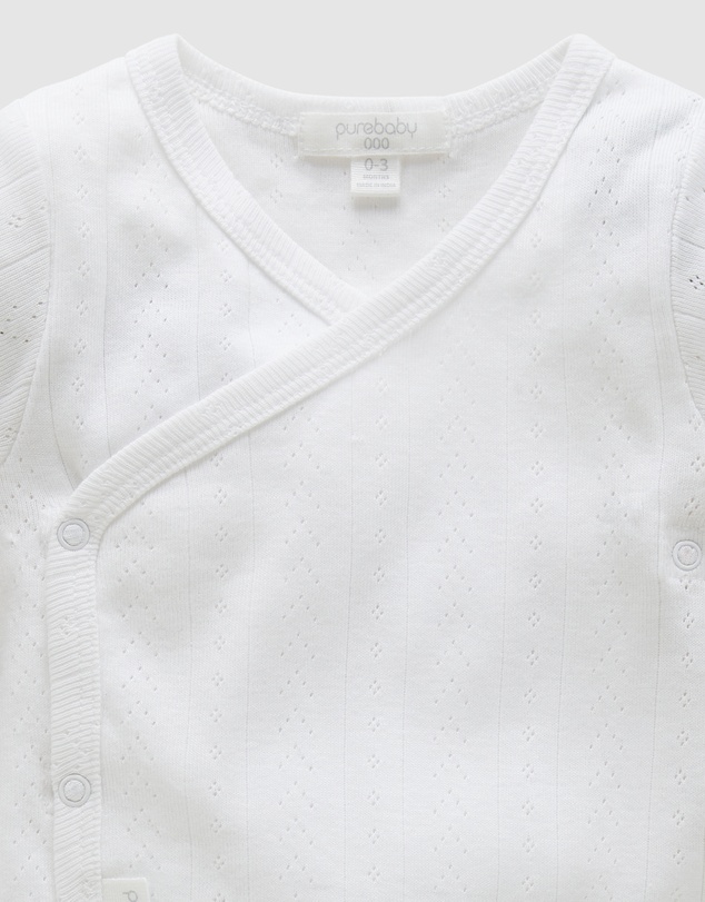 Purebaby - Ess Pointelle LS Wrap Bodysuit-Babies