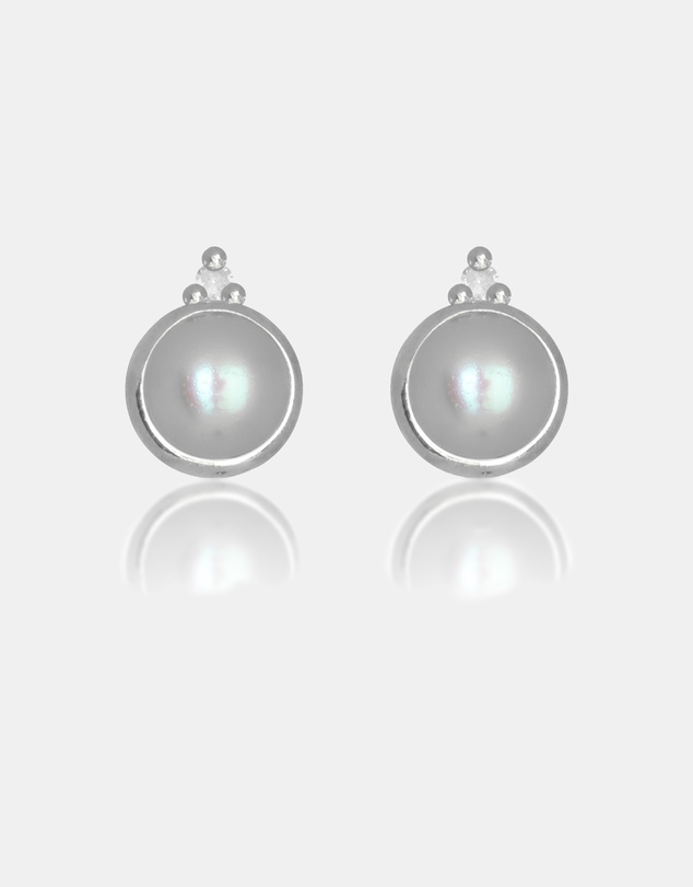 Georgini - Freshwater Pearl And Two Natural Diamond June Silver Earrings