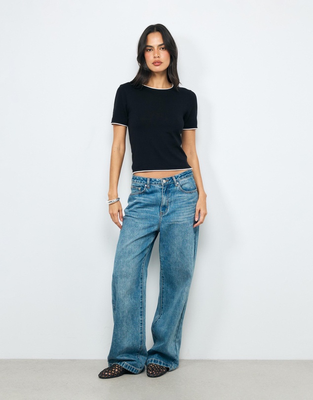AERE - Ayla Contrast Organic Cotton Knit Top