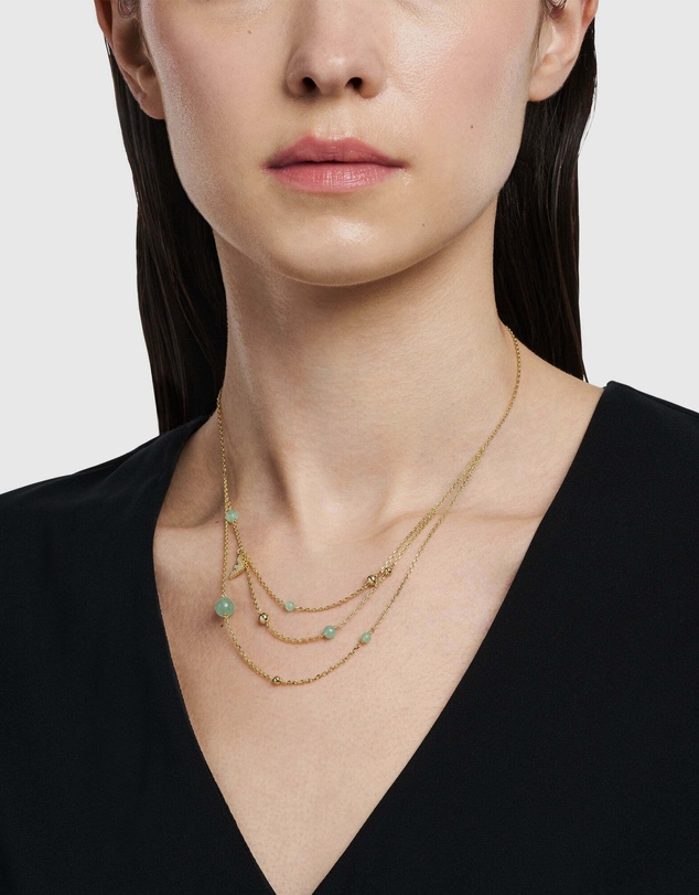 Emporio Armani - Gold-Tone Green Aventurine Multi-Chain Necklace