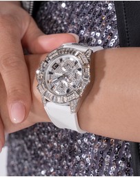 GUESS - ICONIC 40 Glamour 39mm Silver-Tone Case White Silicone Strap