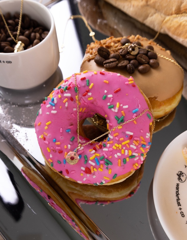 Wanderlust + Co - Donut Strawberry Glazed Gold Necklace