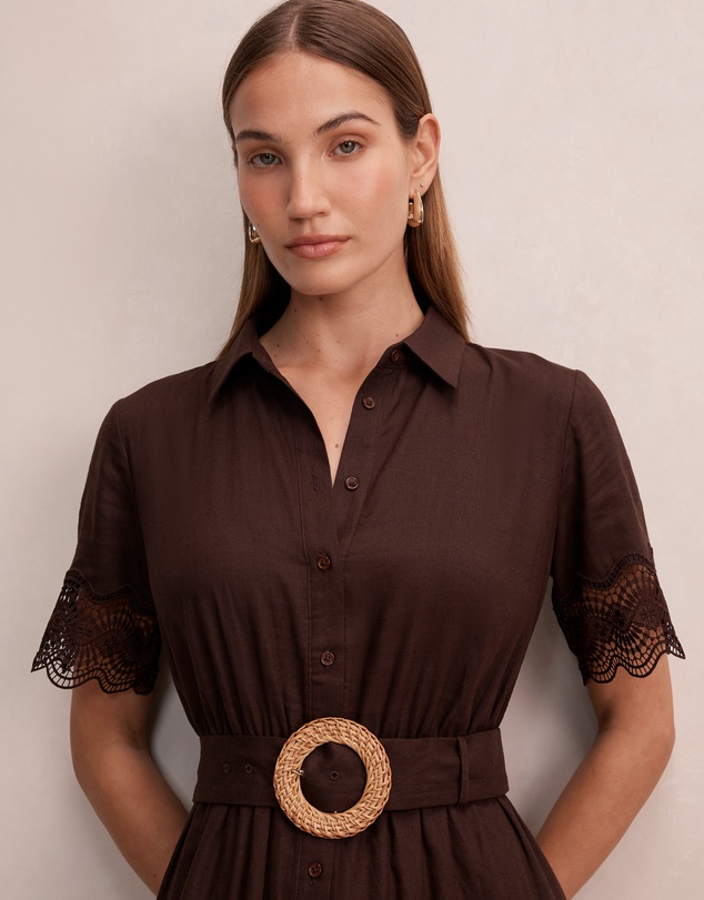 Forever New - Eliana Lace Trim Linen Midi Dress