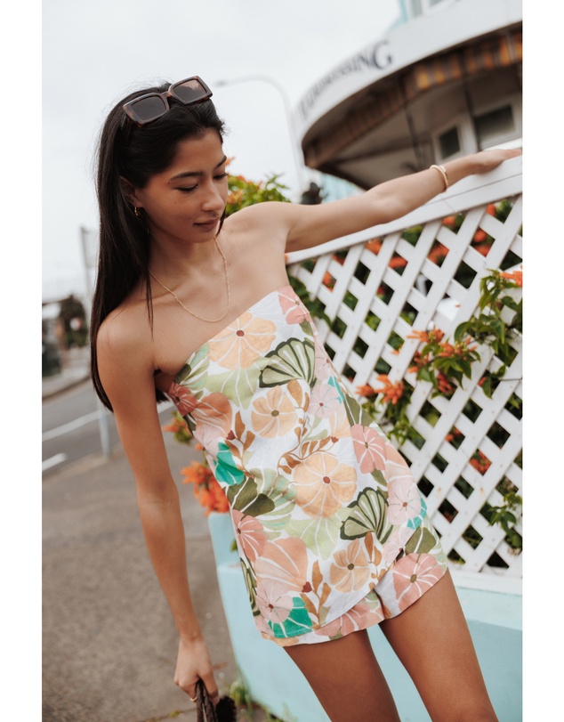 Petal & Pup - Rosemarie Strapless Top - Retro Orange Green Floral