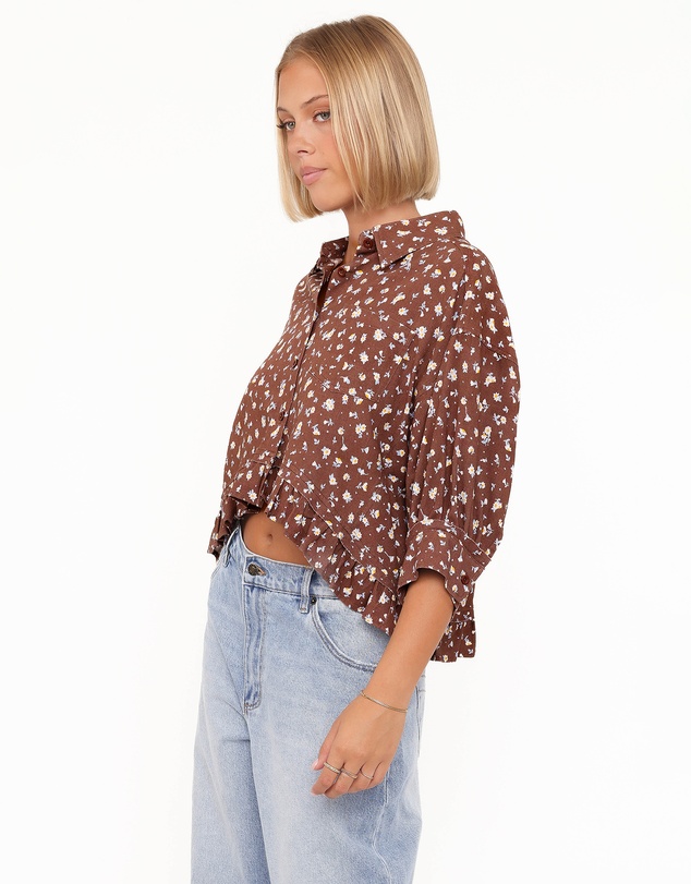 Petal & Pup - Ashe Cropped Button Up Top - Brown Floral