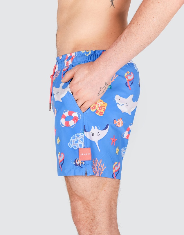 Skwosh - Great Barrier Reef Men's Eco Swim Shorts in Blue