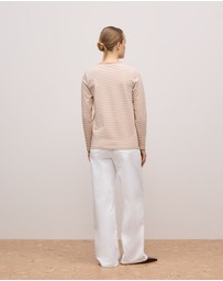 Trenery - Brushed Cotton Stripe Long Sleeve T-shirt in Camel