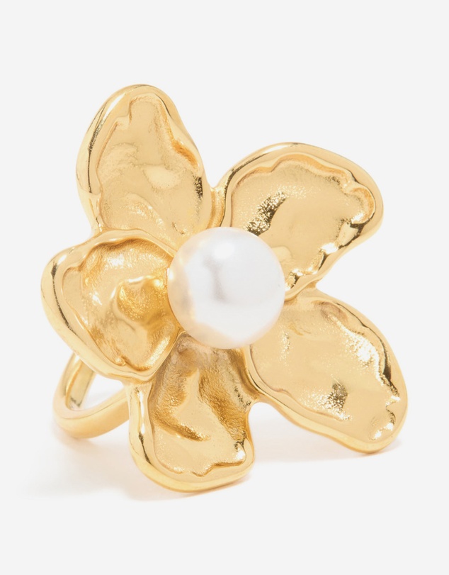 Lovisa - Waterproof Gold Plated Stainless Steel Large Flower Pearl Ring