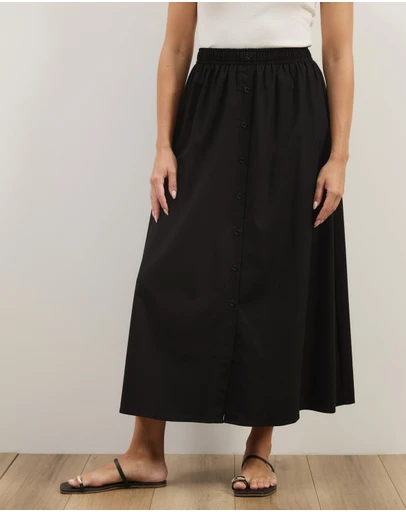 Atmos&Here - Darla Linen Blend Button Midi Skirt