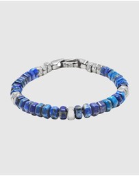 Nialaya Jewellery - Men's Hexagon Beaded Bracelet with Blue Lapis and Silver