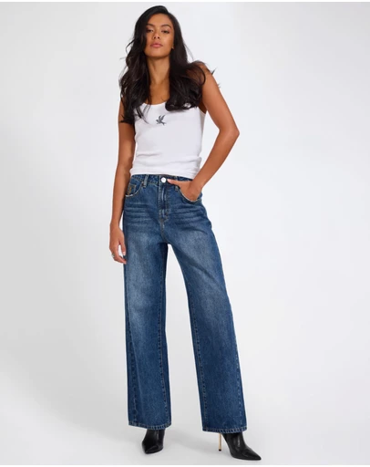 ONE TEASPOON - Baxters Mid Waist Wide Leg Denim Jeans - Blue Love