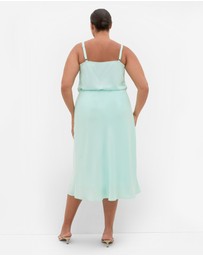 City Chic - Plus Size Miranda Satin Midi Skirt - spearmint