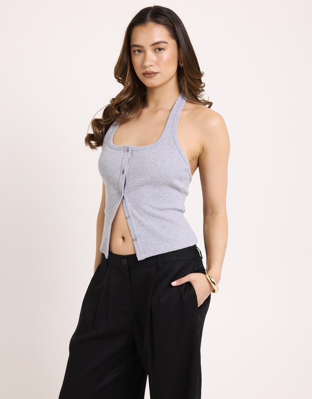 Subtitled - Saga Rib Button Halter Tank